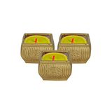 Evene Mumluk Şamdan 3 Adet Tealight Uyumlu Üçlü Mini Çizgili Çiçekli Model, Altın