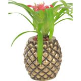 Evene Saksı Çiçek Kaktüs Saksısı Lüx 15 cm Varak Boyalı Ananas Desen Saksı Çiçeklik - Siyah - Altın