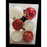 Event Party Store 6'lı Set 6 cm Kırmızı Beyaz Yılbaşı Top Ağaç Süsü