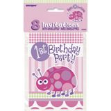 Event Party Store Pembe 8'lİ 1 Yaş Doğum Günü Davetiye Seti