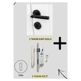 EVEO YUVARLAK ROZETLİ LÜKS SİYAH PARİS ODA KAPI KOLU VE KİLİT TAKIMI (ODA KAPILARI İÇİNDİR.)