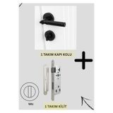 EVEO YUVARLAK ROZETLİ LÜKS SİYAH PARİS WC KAPI KOLU VE KİLİT (WC KAPILARI İÇİNDİR.)