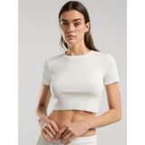 Ever Relaxed Rib Beyaz Kadın Crop Tişört - XL
