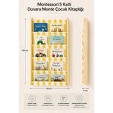 EverAlpina Montessori Duvara Monte Ahşap Çocuk Kitaplığı Kumaş Cepli Kitap Düzenleyici Sarı Beyaz