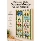 EverAlpina Montessori Duvara Monte Ahşap Çocuk Kitaplığı Kumaş Cepli Kitap Düzenleyici Yeşil Beyaz