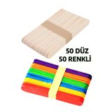 everart 50 Adet Renkli 50 Adet Renksiz Geniş Dil Çubuğu Abeslang Dil Basma Çubuğu