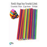 everart Renkli İnce Ahşap Yuvarlak Çubuk 15 cm 30 lu 1 Paket Okul Öncesi Sınıf Tasarım Etkinlik Hobi
