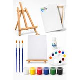 Everart Resim Boya Seti - Mini Masa Şövalesi, 2 Tuval, Resim Verniği, Akrilik Boya Palet, (Masaüstü Şövalye)