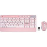 Everest KM-9676 Multimedya Tablet-Telefon Standlı Bileklik Ağrı Engelleyicili Uzun Menzilli Kablosuz Klavye Mouse Set (Pembe)