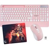 Everest KM-9676 Pembe Kablosuz Klavye+Mouse+Rampage 300350 35 25cm Mousepad 3lü Set