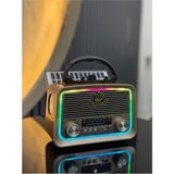 Everton RT-301 Mini LED Işıklı Nostalji Radyo Bluetooth Güneş Panelli Taşınabilir Şarjlı Hoparlör - Kahverengi - Altın