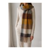 EveryScarf Dama Desenli Yumuşak Dokulu Hardal Kışlık Şal/Atkı