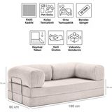 Evessan 90X180 Kanepe - Fitilli Kadife Yıkanır Silinir Pratik Yer Yatağı 90X180CM - Krem
