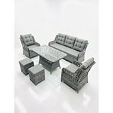Evessan Erciyes Rattan Bahçe Ve Balkon Takımı 3+1+1 Koltuk - Masa - 2 Adet Puf Gri