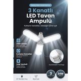 Evgereçlerim 3 Kanatlı Katlanır Pervane LED Tavan Ampulü - Kristal Desenli Dekoratif Aydınlatma E27 - Beyaz