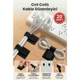 Evgereçlerim Kablo Düzenleyici Cırt Cırtlı Yapışkanlı Bant Masa Altı Duvar Sabitleyici Tutucu Klips Güç Şarj USB Toplayıcı Organizer Şerit Seti