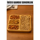 Evgereçlerim Kare 4 Bölmeli Bambu Servis Sunumluk - Ahşap Sofra Sunum Tabağı, Bej