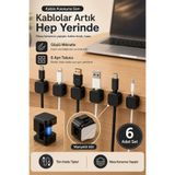 Evgereçlerim Manyetik Kablo Tutucu ve Düzenleyici Seti, 6 Adet Siyah Organizer Klips