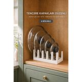Evi Ev Gereçleri 2’li SET 6 Bölmeli Kapak ve Tabak Düzenleyici Tencere Kapağı Tava Tepsi Kesme Tahtası Organizeri