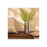 Evidea Deco Çizgili Limon Vazo - Mavi / Krem- 23x11 cm
