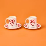 Evidea | Evidea Kitchen Love 4 Parça Kahve Fincan Takımı - Beyaz / Kırmızı