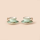 Evidea | Evidea Kitchen Nostalgique 4 Parça 2 Kişilik Kahve Fincanı Seti - Yeşil / Gold - 90 ml