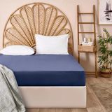 Evidea | Evidea Soft Basic Çift Kişilik Düz Kenar Saten Çarşaf - Lacivert - 240x260 cm