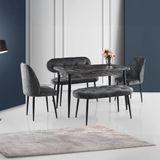 Evidea | Just Home Espinho Mermer Görünümlü Banklı Açılır Masa Takımı - Antrasit / Siyah - 75x70x120 cm