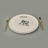 Evidea Kitchen Gourmet Pizza Tabağı - Krem / Siyah - 30 cm - Krem - Siyah - Montajsız