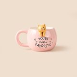 Evidea Kitchen Kedi Desenli Seramik Kupa - Pembe - 400 ml
