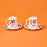 Evidea Kitchen Love 4 Parça Kahve Fincan Takımı - Beyaz/Kırmızı