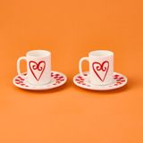 Evidea Kitchen Love 4 Parça Kahve Fincan Takımı - Pembe / Beyaz - Pembe - Beyaz