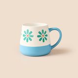 Evidea Kitchen Mavi Çiçekli Seramik Kupa - Beyaz - 500 ml - 500 ml