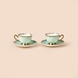 Evidea Kitchen Nostalgique 2'li Kahve Fincanı Seti - Yeşil / Gold - 90 ml - Beyaz