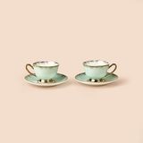 Evidea Kitchen Nostalgique 4 Parça 2 Kişilik Kahve Fincanı Seti - Yeşil/Gold - 90 ml