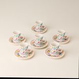 Evidea Kitchen Pink Flower 6 Kişilik Kahve Fincanı - Renkli - 90 ml - Montajsız