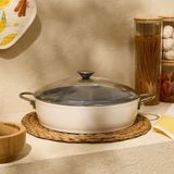 Evidea Kitchen Toscana Chef Basık Tencere - Beyaz / Gri - 30 cm - Ekru - Gri