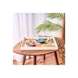 Evidea Kitchen Yuvarlak Desenli Ahşap Dikdörtgen Tepsi - Turuncu / Krem - 43 cm