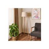 Evidea Lighting Ahşap Ayak Tripod Lambader - Natürel / Beyaz