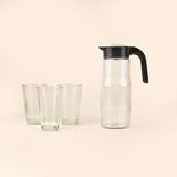 Evidea | Sigma Home Santorini 4 Parça Sürahi ve Su Seti - Şeffaf / Siyah- 1,5 lt