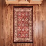 Evidea Soft Line Afgan Desenli Halı Kırmızı 80X150 cm Yıkanabilir Pamuk - Polyester Özellikli - 80 x 150 cm