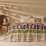 Evidea Soft Nordic Pamuklu Çift Kişilik Battaniye - Kırmızı / Yeşil - 200X220 cm - Kırmızı - Yeşil - 200 x 220 cm