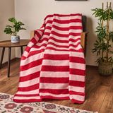 Evidea Soft Pembe Kırmızı 130x170 cm Pamuklu Çizgili TV Battaniyesi
