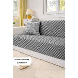 Evien Home Aron Kürklü Koltuk Örtüsü 170x215 cm Yumuşak Peluş Lüks Kaymaz Taban Kanepe Örtüsü Gri Antrasit