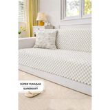 Evien Home Aron Kürklü Koltuk Örtüsü 170X215 cm Yumuşak Peluş Lüks Kaymaz Taban Kanepe Örtüsü Krem - 170 x 215 cm