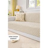 Evien Home Aron Kürklü Koltuk Örtüsü 170X215 cm Yumuşak Peluş Lüks Kaymaz Taban Kanepe Örtüsü Krem Kahve - 170 x 215 cm - Açık Kahverengi