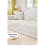 Evien Home Aron Kürklü Koltuk Örtüsü 170x215 cm Yumuşak Peluş Lüks Kaymaz Taban Kanepe Örtüsü Krem