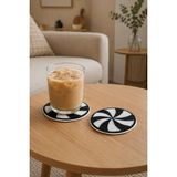 Evien Home Boncuk Işlemeli Bardak Altlığı 2'li Set Yuvarlak 12X12 cm Siyah Beyaz - 1 lt