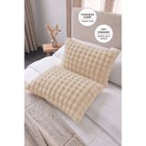 Evien Home Bubble Kürklü Peluş 2'li Yastık Kılıfı 50X70 cm Tavşan Tüyü Yumuşak Supersoft Dekoratif - Bej