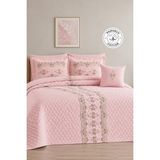 Evien Home Kaftan Dantelli Çift Kişilik Yatak Örtüsü Kapitone Pike Takımı Elyaf Dolgulu 4 Parça Pudra - Pembe - Pudra - 250 x 260 cm